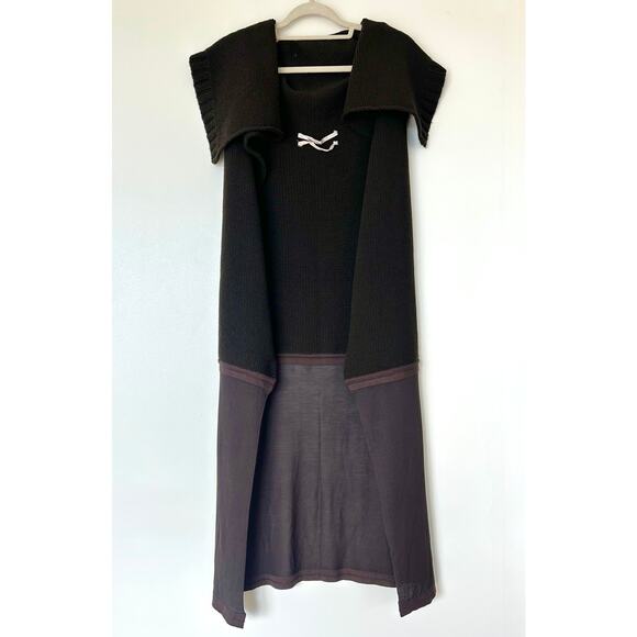 Rick Owens Vintage Queen F/W 2004 Espresso Brown Open Front Long Wool Sweater 44 - Picture 1 of 16